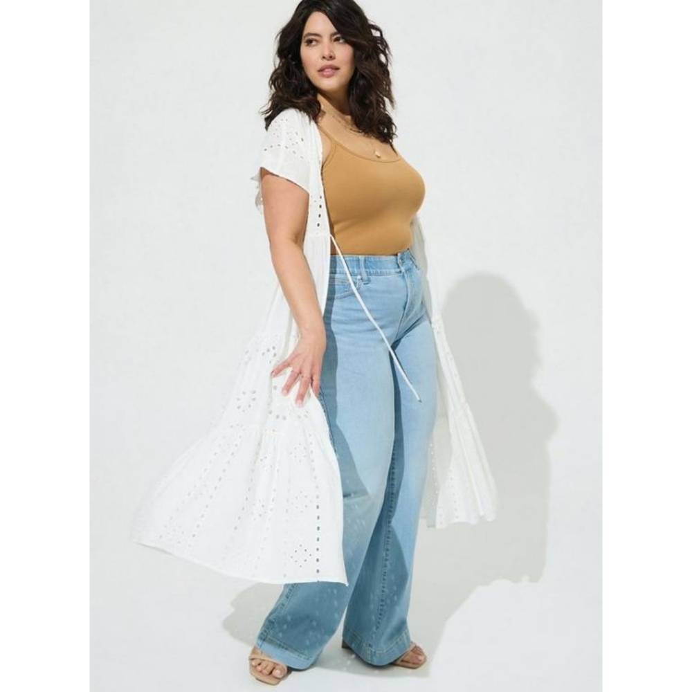 Torrid Size 1 Cotton Eyelet Maxi Kimono Cloud Dancer 14 16